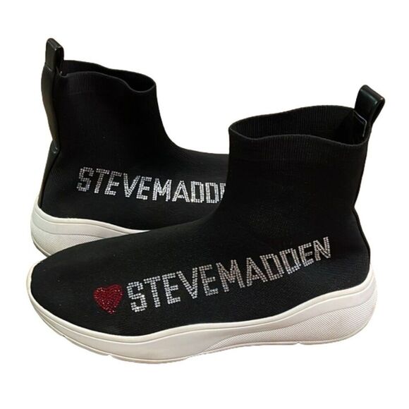 Steve Madden Black Bling Logo Sock Bootie Sneaker Womens Size 9M - Picture 1 of 12